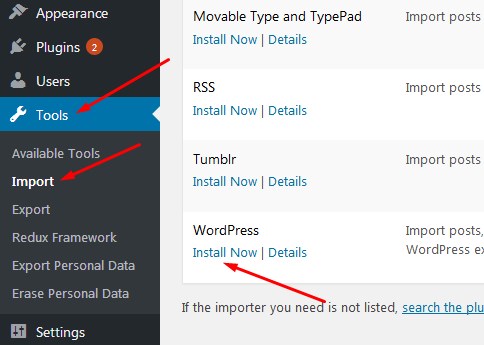 import data blog wordpress