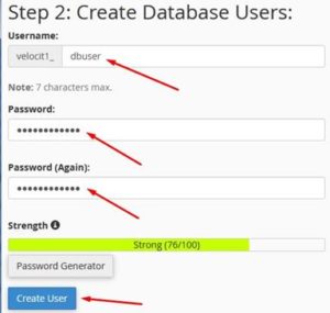 MySQL Database Wizard Create Database User