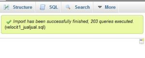 phpMyAdmin import database success