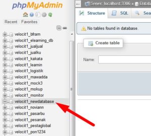 phpMyAdmin select new database